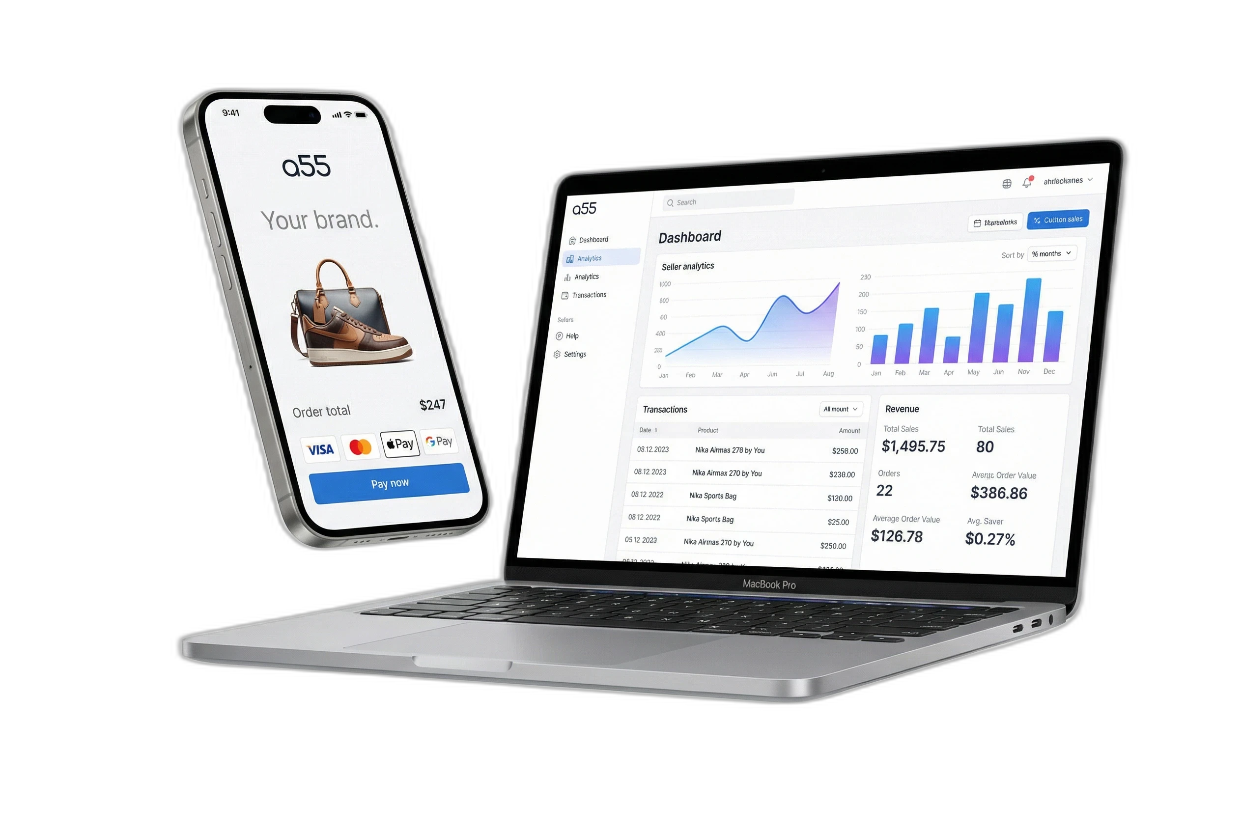 Marketplace dashboard with seller pipeline and mobile checkout