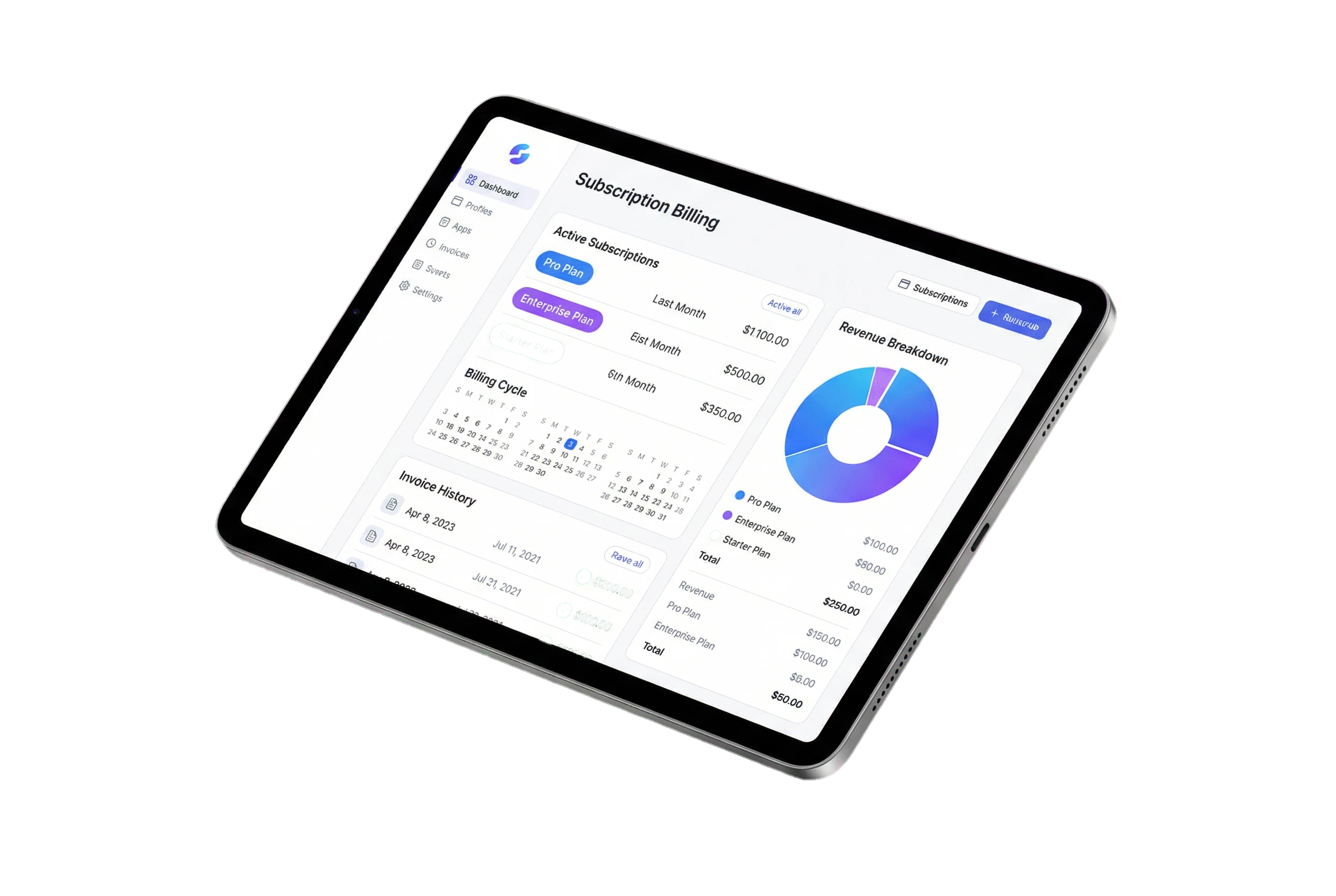 Subscription billing dashboard